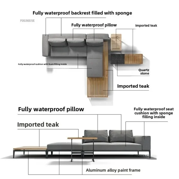 Modern Rattan Solid Wood Sofa Outdoor Open-air Garden Courtyard Waterproof Minimalist Leisure Terrace Furniture Combination Y - Image 4