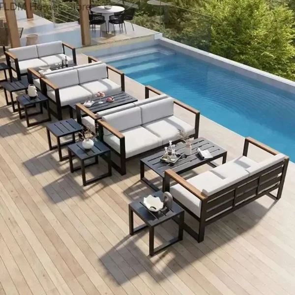 Aluminum Alloy Garden Sofas Waterproof Sunscreen Outdoor Furniture Home Courtyard Balcony Garden Sofa Coffee Table Combination L - Image 4