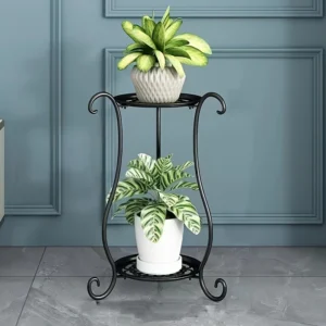 1 Pack, Elegant Double-Layered Metal Flower Rack Stand - Multi-Layer Floor Standing Plant Display with Modern European Style for
