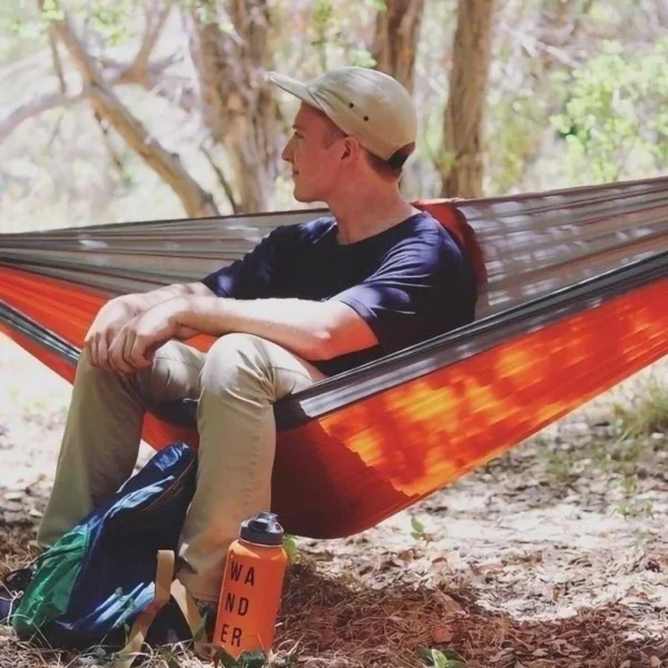 Single Person Portable Outdoor Camping Hammock With Nylon Color Matching Hammock High Strength Parachute Fabric Hanging Bed - Image 2