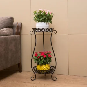 2 Tier Plant Stand Planter Storage Shelf Decor Floor Flower Pot Holder Fashion European Style for Home Entryway Garden Bedroom