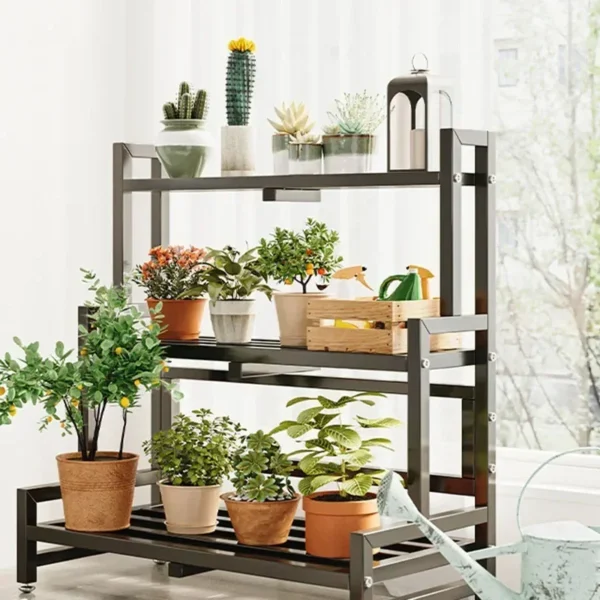 Tiered Display Plant Rack Shelf Universal Outdoor Metal Square Plant Rack Shelf Luxury Black Plantenrek Balcony Furniture - Image 2