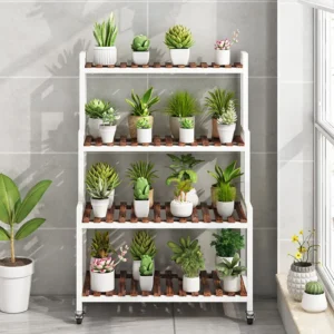 Iron & Wood Plant Stand for Indoor Multi-Tier Flower Shelf for Succulents Floor Standing Plant Holder Balcony Garden Organizer