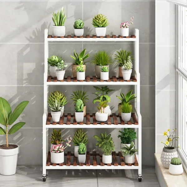 Iron & Wood Plant Stand for Indoor Multi-Tier Flower Shelf for Succulents Floor Standing Plant Holder Balcony Garden Organizer