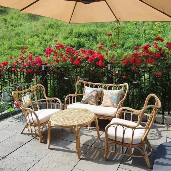 Leisure Rattan Outdoor Sofas Balcony Backrest Armchair Single Combination Garden Courtyard Japanese Garden Furniture Set - Image 5