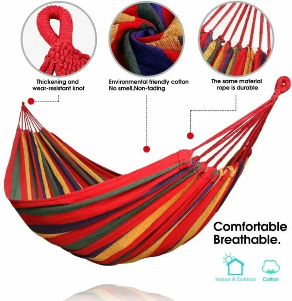 Camping Thickened Durable Fabric Canvas Hammocks Swing with Tree Ropes Anti Rollover Striped Hanging Chair Hammocks - Image 2