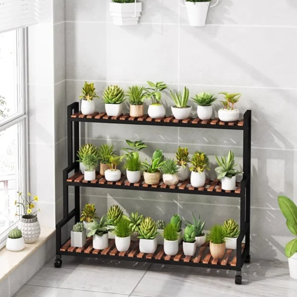 Iron & Wood Plant Stand for Indoor Multi-Tier Flower Shelf for Succulents Floor Standing Plant Holder Balcony Garden Organizer - Image 6