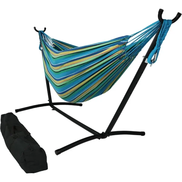 Double Brazilian Hammock with Stand and Carrying Case - 400-Pound Capacity - Black Stand - Sea Grass