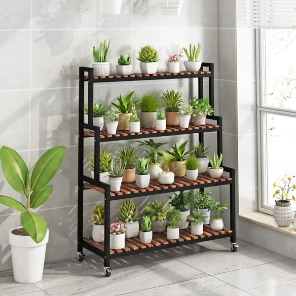 Iron & Wood Plant Stand for Indoor Multi-Tier Flower Shelf for Succulents Floor Standing Plant Holder Balcony Garden Organizer - Image 4