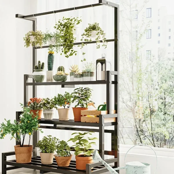 Tiered Display Plant Rack Shelf Universal Outdoor Metal Square Plant Rack Shelf Luxury Black Plantenrek Balcony Furniture - Image 6
