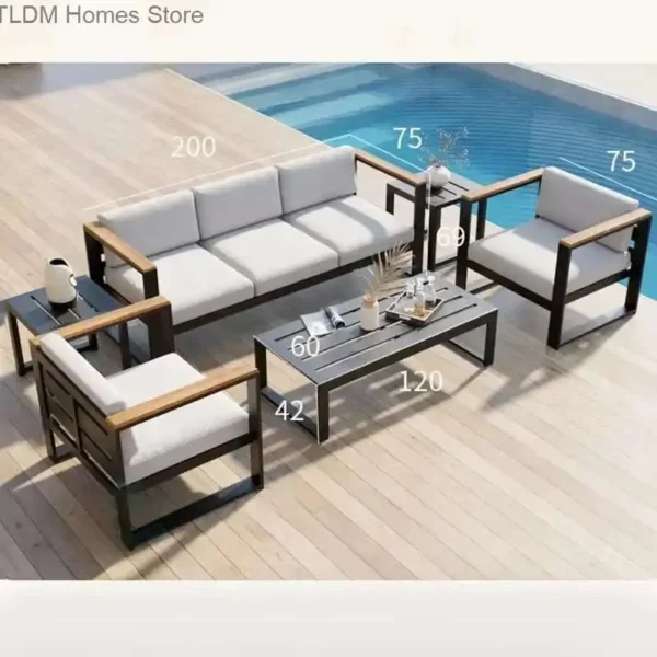 Aluminum Alloy Garden Sofas Waterproof Sunscreen Outdoor Furniture Home Courtyard Balcony Garden Sofa Coffee Table Combination L - Image 6