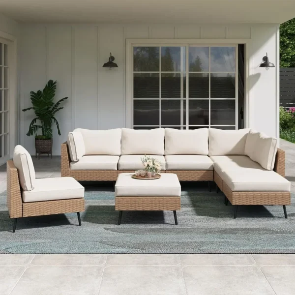 for 8 Piece Outdoor Sectional Sofa PE Rattan Patio Conversation Sets, All Weather Patio Furniture Set with Thick Cushions Garden