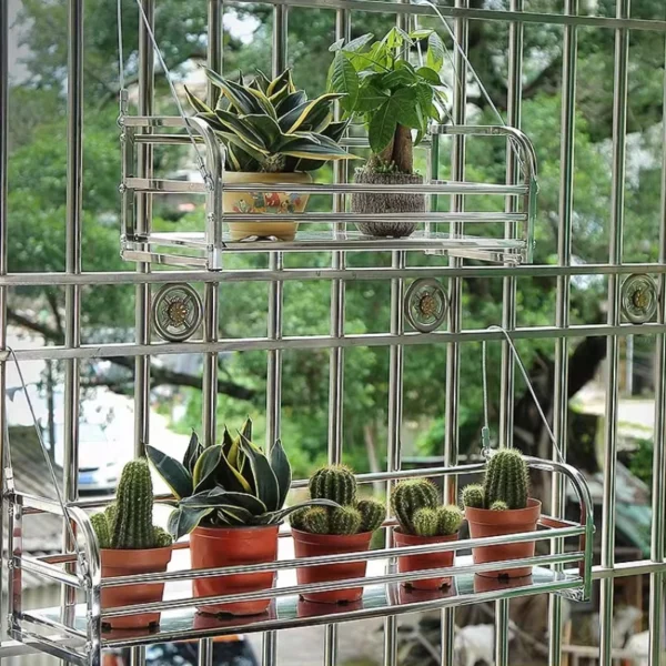 Stainless Steel Flower Stand for Balcony Outdoor Hanging Planter Shelf Window Rail Plant Holder Multi-Tier Succulent Organizer - Image 3
