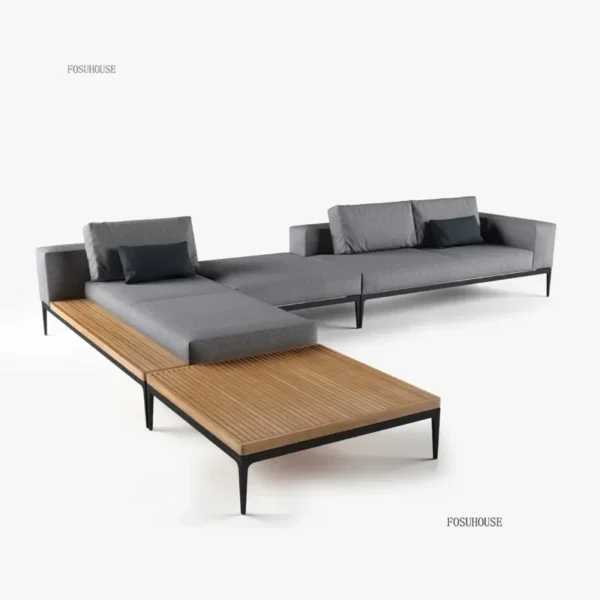 Modern Rattan Solid Wood Sofa Outdoor Open-air Garden Courtyard Waterproof Minimalist Leisure Terrace Furniture Combination Y - Image 6