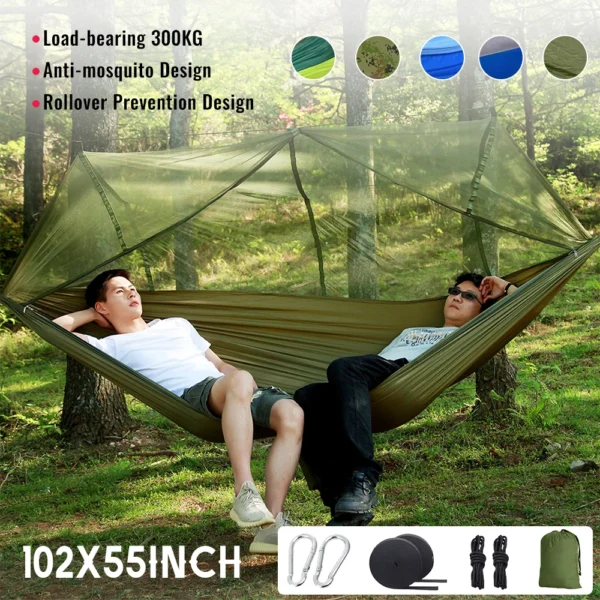 Camping Hammock with Mosquito Net Hanging Sleeping Tent Portable Hammock 260*140cm Outdoor Travel Tourist Nature Hike