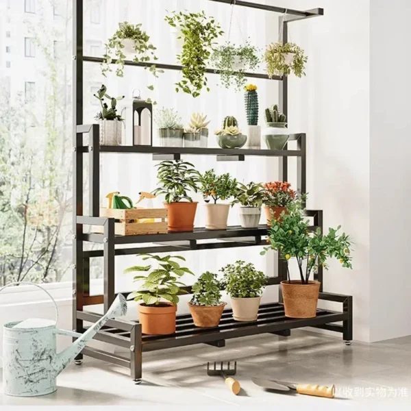 Tiered Display Plant Rack Shelf Universal Outdoor Metal Square Plant Rack Shelf Luxury Black Plantenrek Balcony Furniture - Image 4