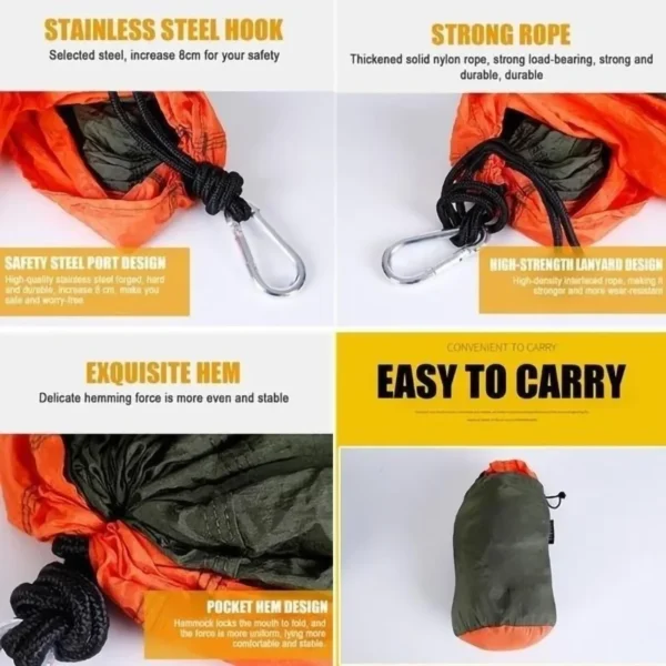 Single Person Portable Outdoor Camping Hammock With Nylon Color Matching Hammock High Strength Parachute Fabric Hanging Bed - Image 5