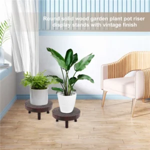 2Pcs Mini Wooden Stool Flower Display Stand, Potted Plant Shelf Bonsai Rack, Vintage Wood Grain Garden Plant Pot Stand-AT48