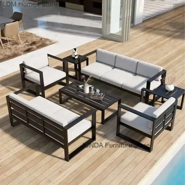 Aluminum Alloy Garden Sofas Waterproof Sunscreen Outdoor Furniture Home Courtyard Balcony Garden Sofa Coffee Table Combination L - Image 3