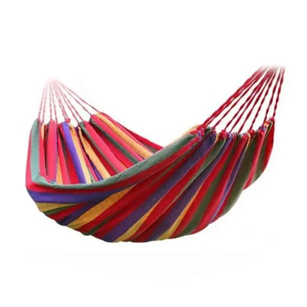 1-2 Person Cotton Rainbow Hanging Bed 264lbs Capacity Stripe Fabric Hammock with Tree Straps for Outdoor Indoor with Carry Bag - Image 3