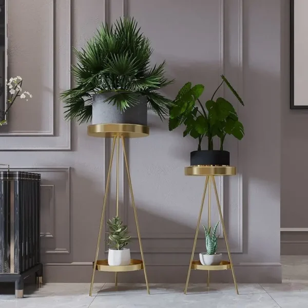 Nordic Light Luxury Double Layer Plant Rack Simple and Modern Floor Standing Triangular Flower Rack Green Ivy Decorative Rack - Image 4