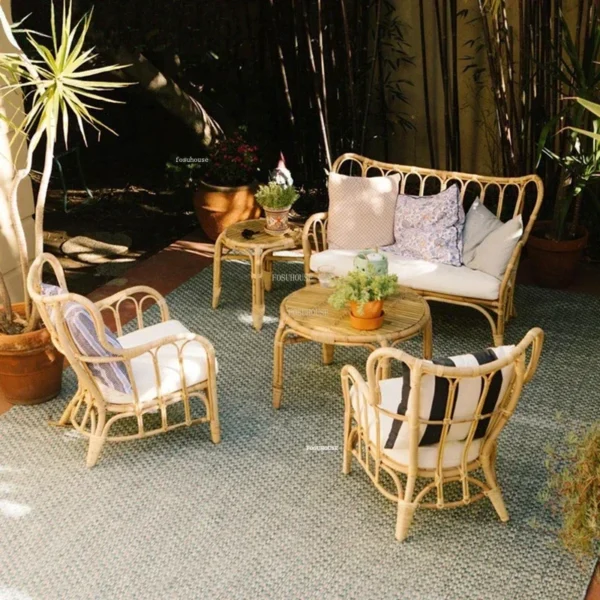Leisure Rattan Outdoor Sofas Balcony Backrest Armchair Single Combination Garden Courtyard Japanese Garden Furniture Set - Image 3