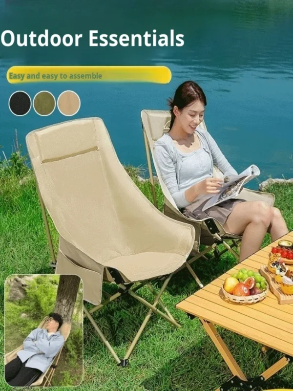 Outdoor Moon Chair High Backrest Ultra Light Folding Chair Portable Camping Beach Lounge Chair Camping Equipment Accessories