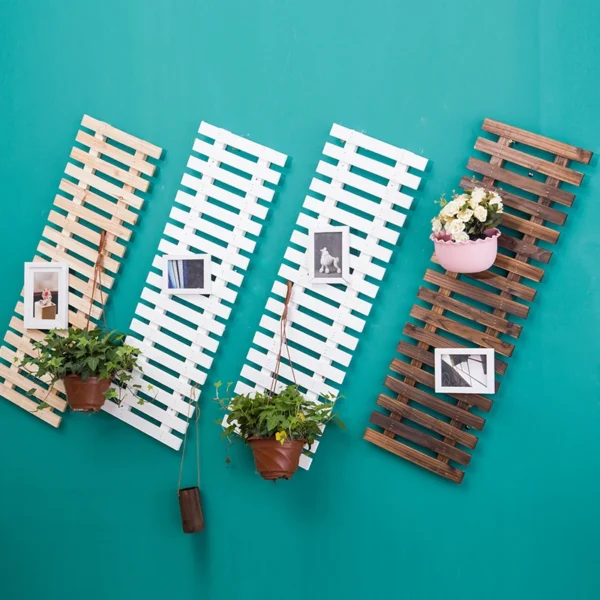Wall Hanging Flower Shelf Carbonized Anti-corrosion Wood Fence Garden Potted Display Rack Living Room Grid Climbing Flower Rack - Image 3