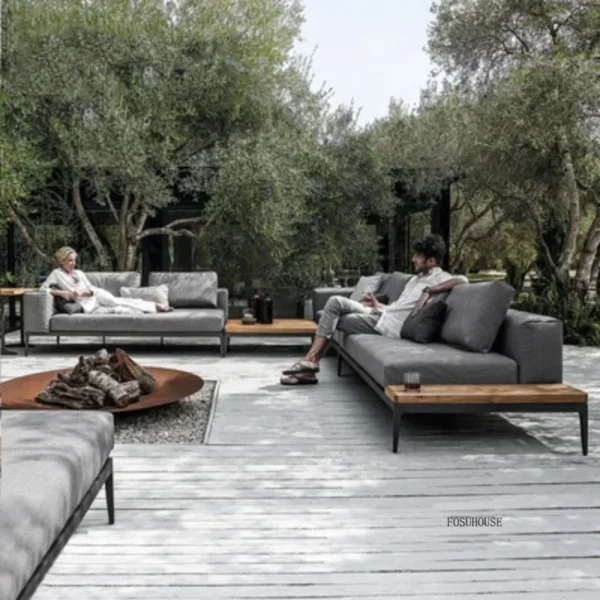 Modern Rattan Solid Wood Sofa Outdoor Open-air Garden Courtyard Waterproof Minimalist Leisure Terrace Furniture Combination Y - Image 3