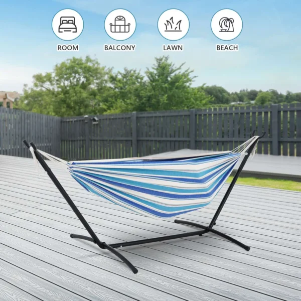 2 Person Hammock Double Hammock Double Hammock Tropical 450lb Capacity Hammock with Stand Polyester End Strings Carry Bag - Image 2