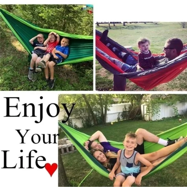 Single Person Portable Outdoor Camping Hammock With Nylon Color Matching Hammock High Strength Parachute Fabric Hanging Bed - Image 3