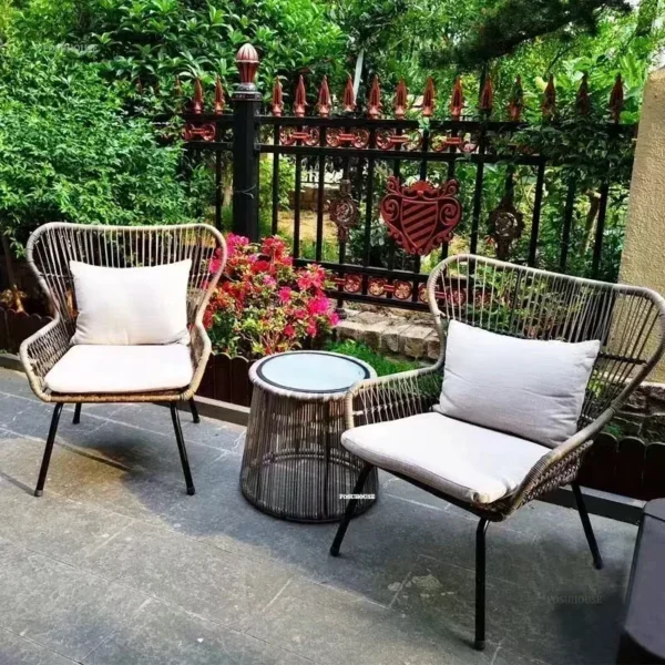 Nordic Open-air Patio Furniture Outdoor Set Leisure Outdoor Garden Furniture Sets Designer Rattan Table and Chairs Combination