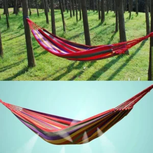1-2 Person Cotton Rainbow Hanging Bed 264lbs Capacity Stripe Fabric Hammock with Tree Straps for Outdoor Indoor with Carry Bag