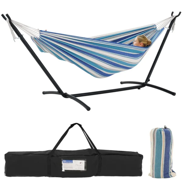 2 Person Hammock Double Hammock Double Hammock Tropical 450lb Capacity Hammock with Stand Polyester End Strings Carry Bag - Image 3