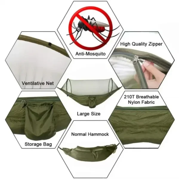 250x120cm Outdoor Hammock With Net – Lightweight Parachute Fabric For Camping & Travel - Image 3