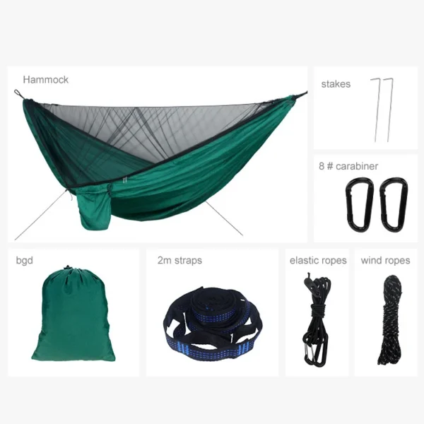 Portable Quick Setup 290*140cm Travel Outdoor Camping Hammock Hanging Sleeping Swing Bed with Mosquito Net - Image 3