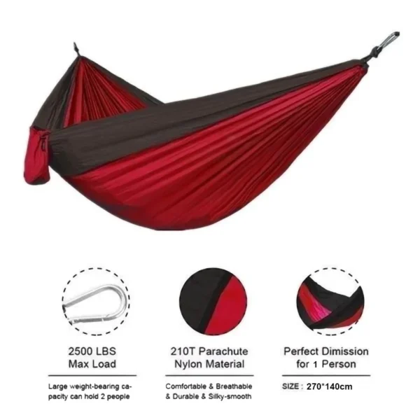Single Person Portable Outdoor Camping Hammock With Nylon Color Matching Hammock High Strength Parachute Fabric Hanging Bed - Image 4
