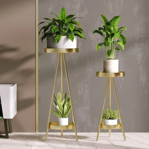 Nordic Light Luxury Double Layer Plant Rack Simple and Modern Floor Standing Triangular Flower Rack Green Ivy Decorative Rack - Image 2