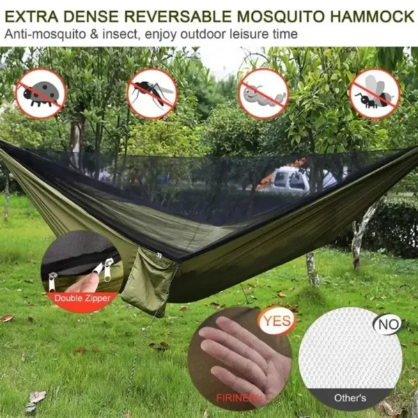 250x120cm Outdoor Hammock With Net – Lightweight Parachute Fabric For Camping & Travel - Image 4