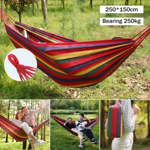 Camping Thickened Durable Fabric Canvas Hammocks Swing with Tree Ropes Anti Rollover Striped Hanging Chair Hammocks